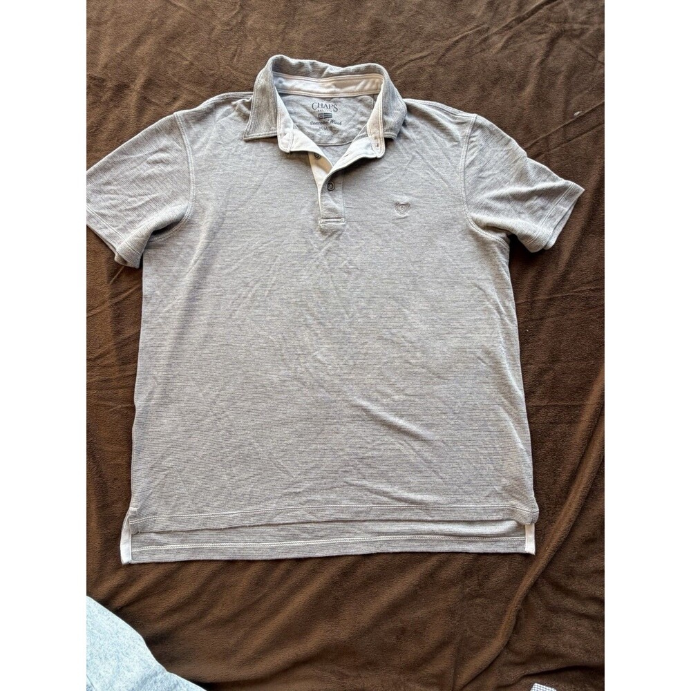 Chaps Seacoast Wash Polo Shirt Men's M Gray Rayon Polyester Short Sleeve Logo
